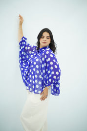 Blouse Bleu Roi Fluide à Pois