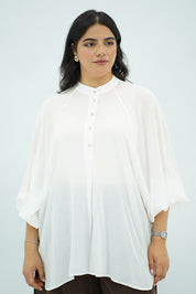 Chemise Oversize Blanche à Manches Bouffantes
