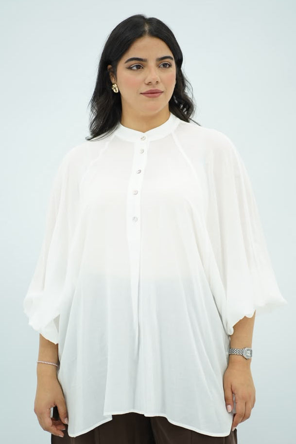 Chemise Oversize Blanche à Manches Bouffantes
