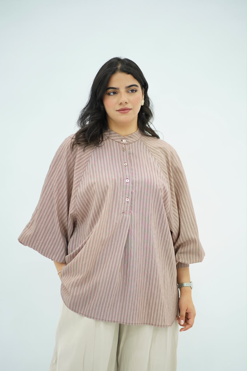 Blouse Oversize Rayée Rose Poudré
