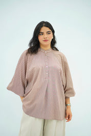 Blouse Oversize Rayée Rose Poudré