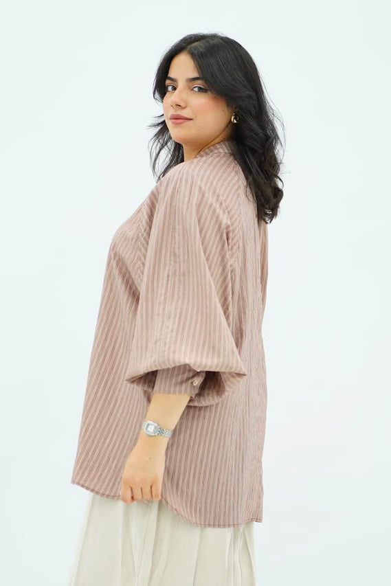 Blouse Oversize Rayée Rose Poudré