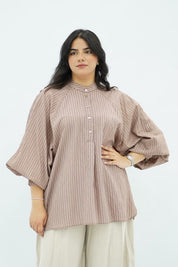 Blouse Oversize Rayée Rose Poudré