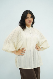 Blouse Oversize Écrue à Rayures
