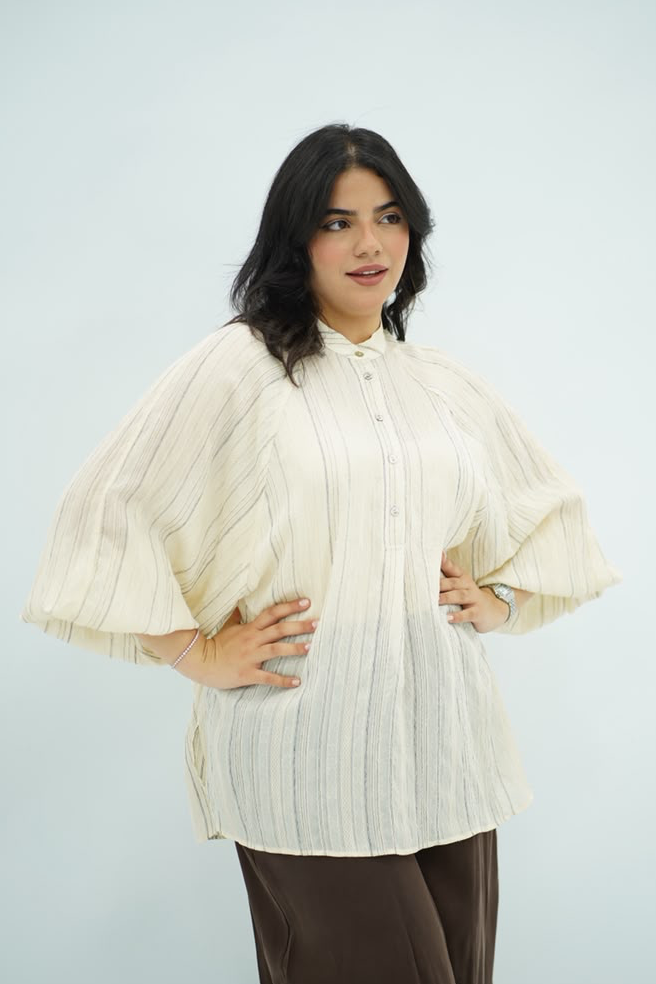 Blouse Oversize Écrue à Rayures