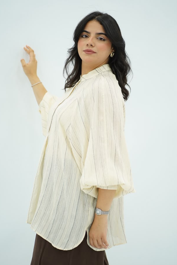 Blouse Oversize Écrue à Rayures