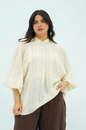 Blouse Oversize Écrue à Rayures