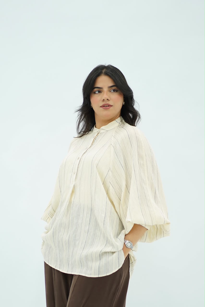 Blouse Oversize Écrue à Rayures
