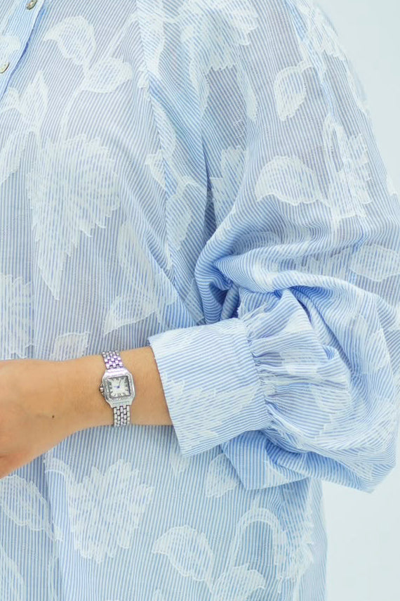 Chemise Oversize Bleu Ciel à Motif Floral