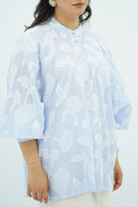 Chemise Oversize Bleu Ciel à Motif Floral