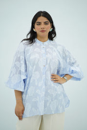 Chemise Oversize Bleu Ciel à Motif Floral
