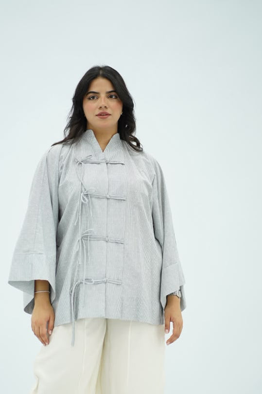Blouse Croisée Gris Perle