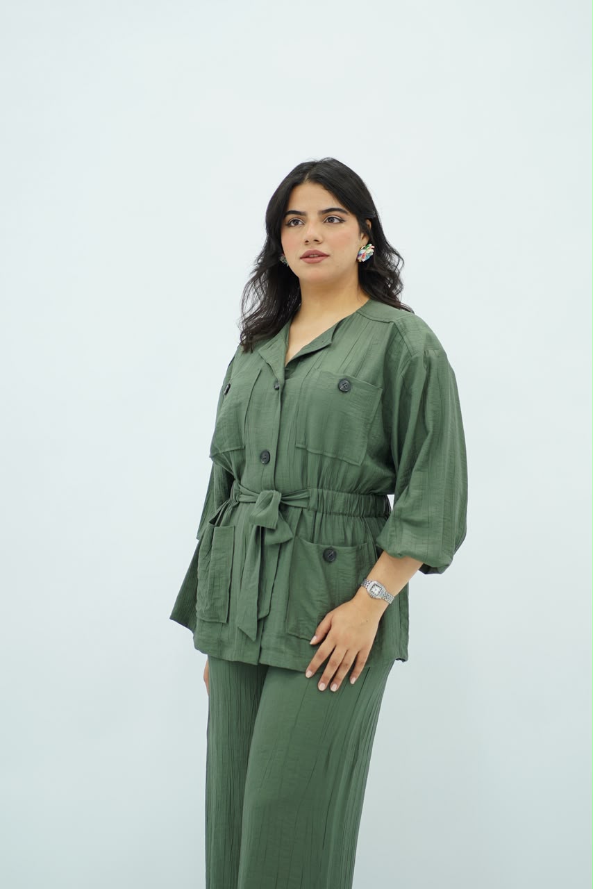 Ensemble en crêpe plissé Vert Sauge