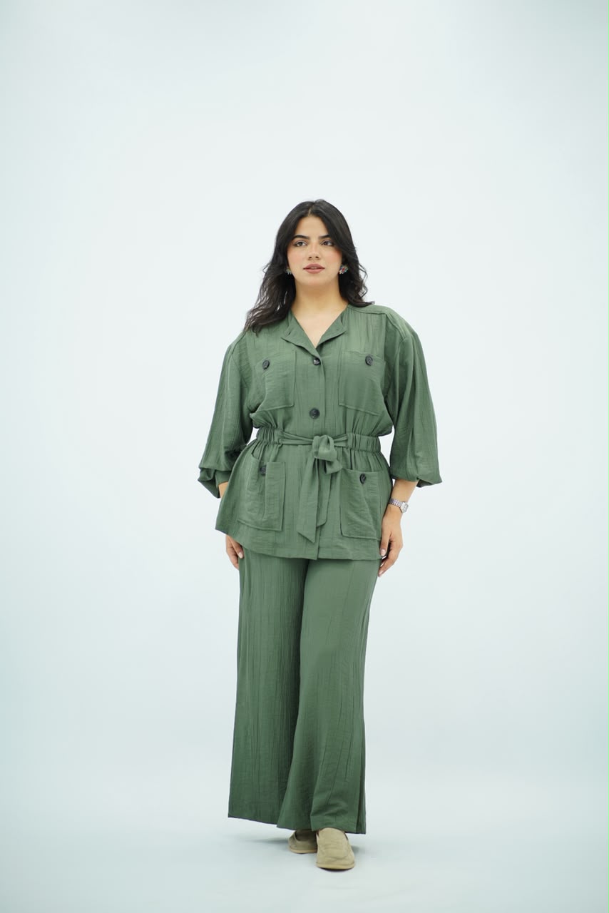 Ensemble en crêpe plissé Vert Sauge