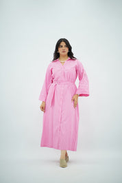 Robe Chemise Rayée Rose