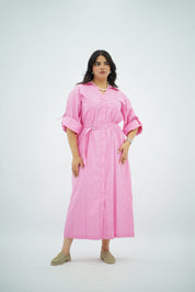 Robe Chemise Rayée Rose