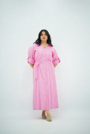 Robe Chemise Rayée Rose