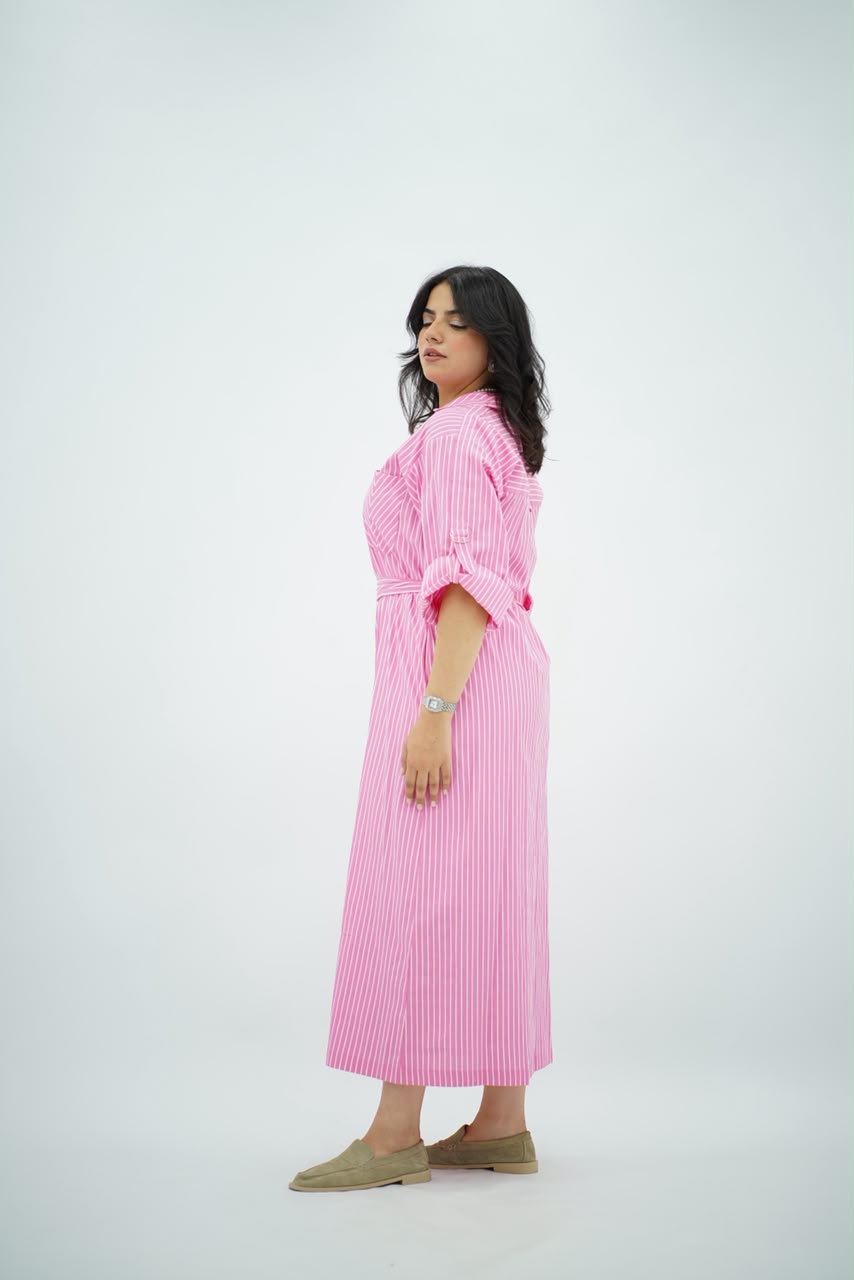 Robe Chemise Rayée Rose