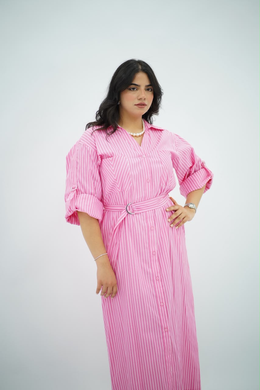 Robe Chemise Rayée Rose