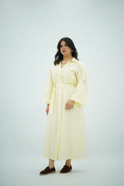 Robe Chemise Longue Jaune Pastel Rayé
