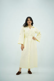 Robe Chemise Longue Jaune Pastel Rayé