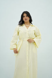 Robe Chemise Longue Jaune Pastel Rayé