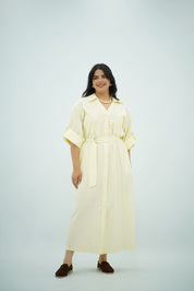 Robe Chemise Longue Jaune Pastel Rayé