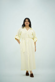 Robe Chemise Longue Jaune Pastel Rayé