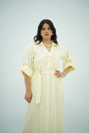 Robe Chemise Longue Jaune Pastel Rayé
