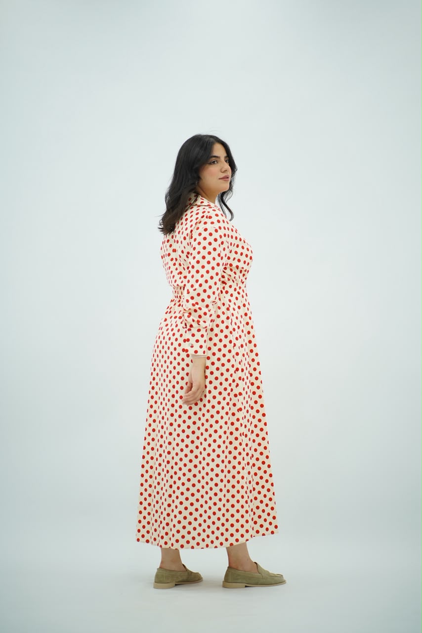 Robe Longue à Pois Orange