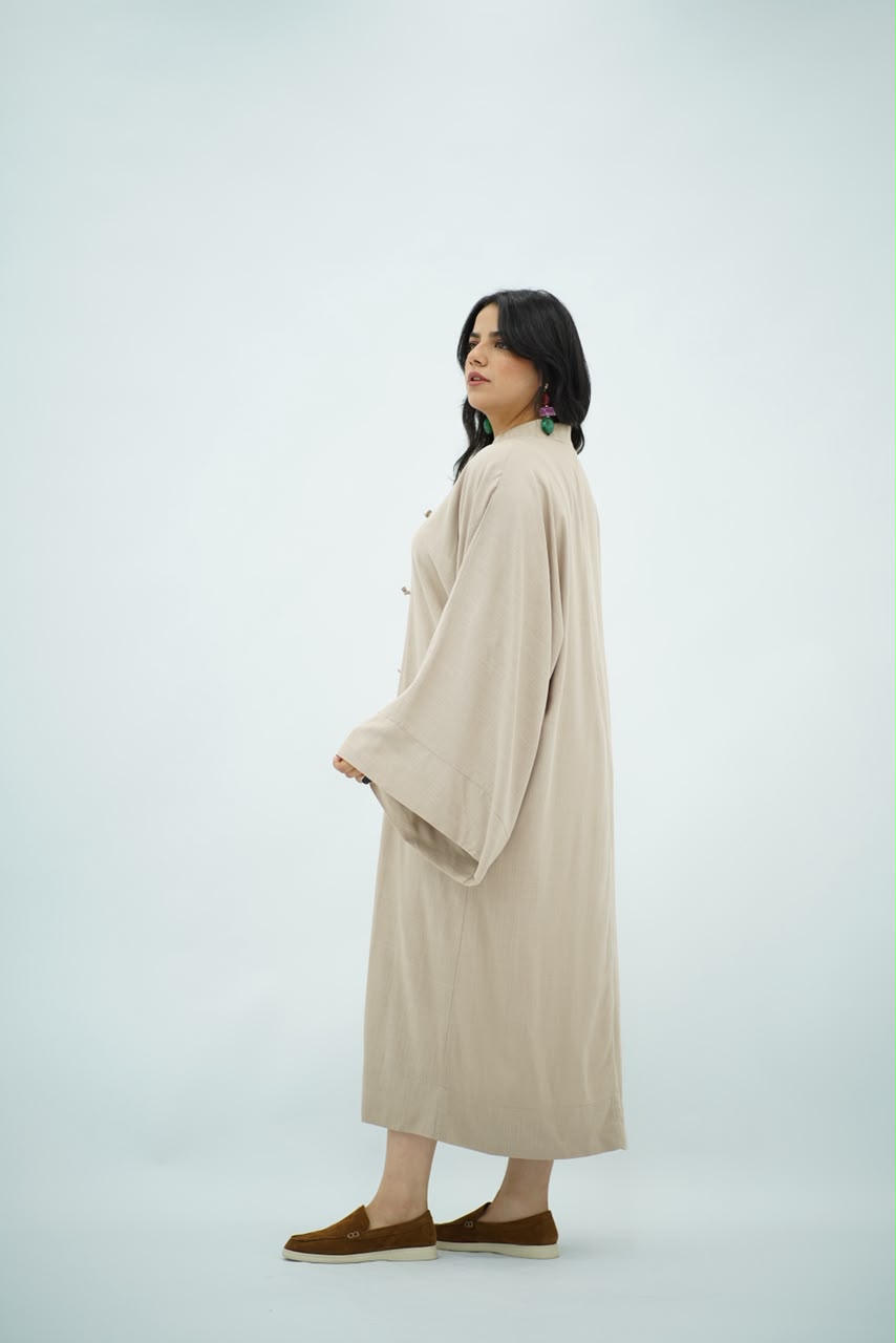 Gandoura en Lin Style Coréen – Beige Sable