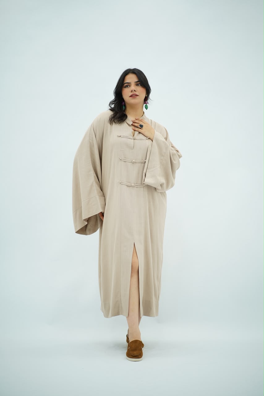 Gandoura en Lin Style Coréen – Beige Sable