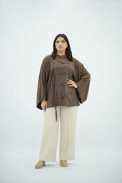 Chemise en Lin Élégante à Nœuds Chinois - Marron