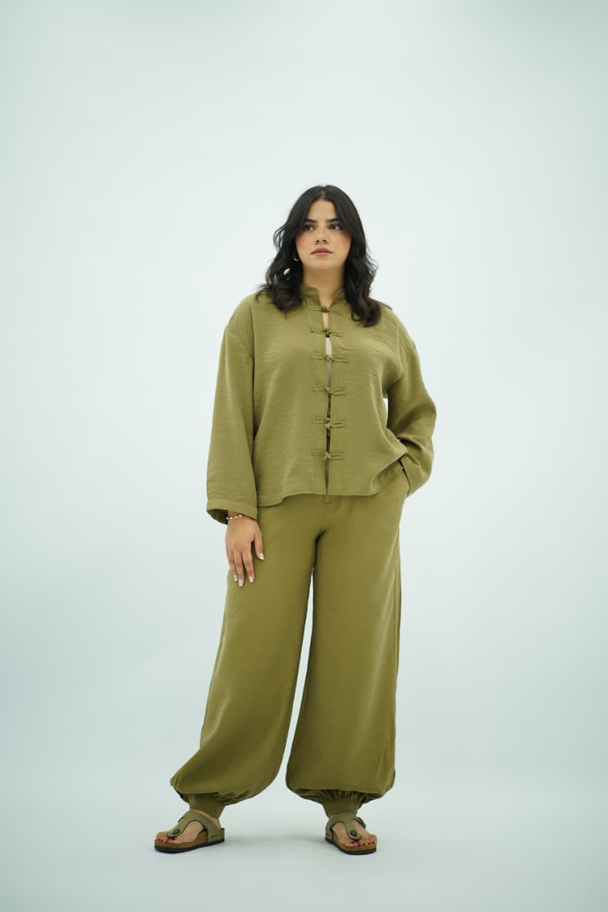 Ensemble Décontracté en Tencel  - Vert Olive