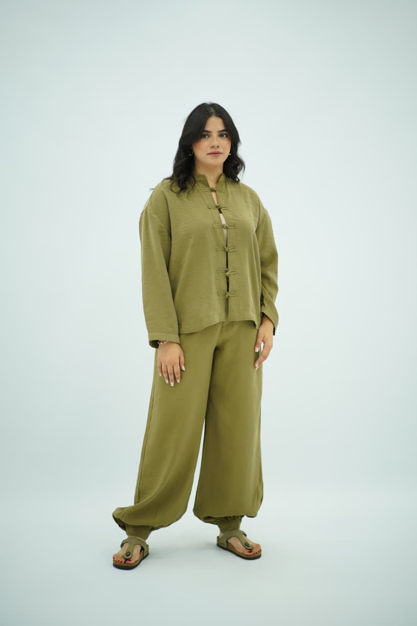 Ensemble Décontracté en Tencel  - Vert Olive