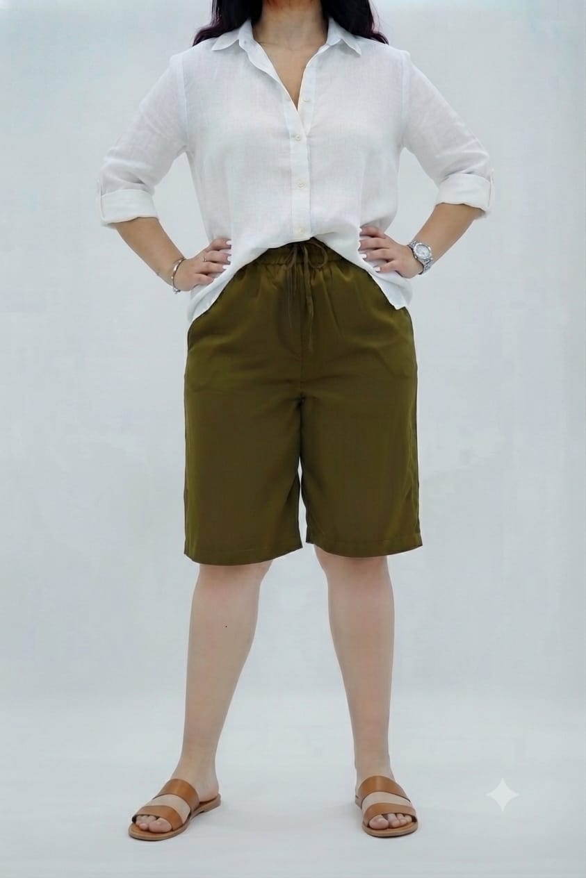 Short Kaki Satiné à Cordon - Style Casual Chic