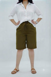 Short Kaki Satiné à Cordon - Style Casual Chic