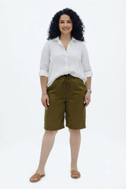 Short Kaki Satiné à Cordon - Style Casual Chic