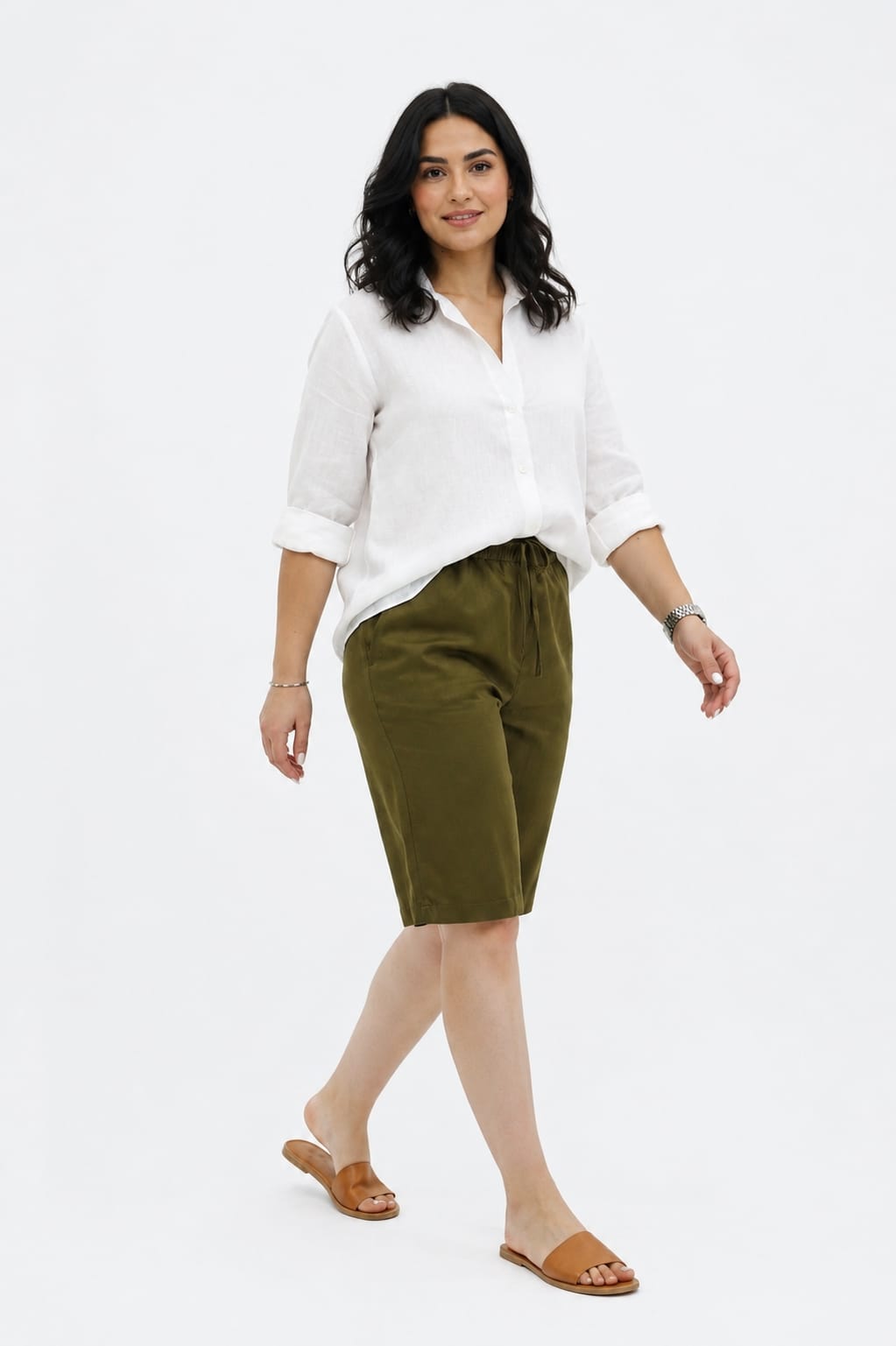 Short Kaki Satiné à Cordon - Style Casual Chic