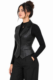 Gilet Tailleur Effet Simili Cuir Élégant