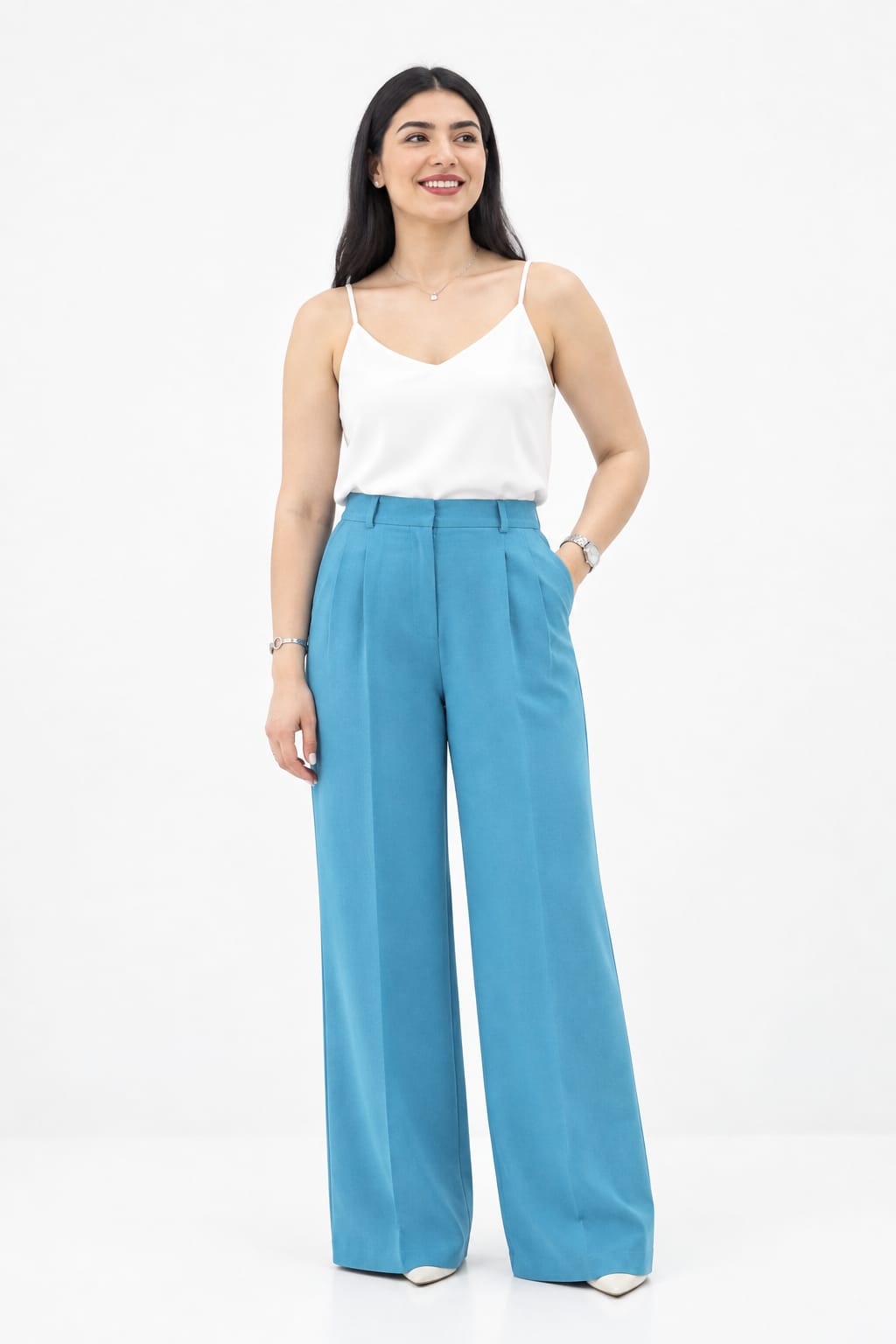Pantalon Fluide Taille Haute Bleu Azur – Élégance & Confort Chic