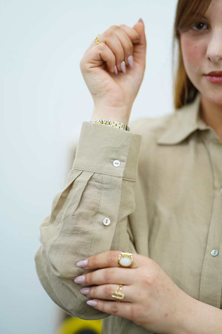 Chemise Oversize Beige en Lin – Confort & Élégance Décontractée