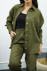 Ensemble Kaki en Lin chemise & pantalon – Élégance décontractée