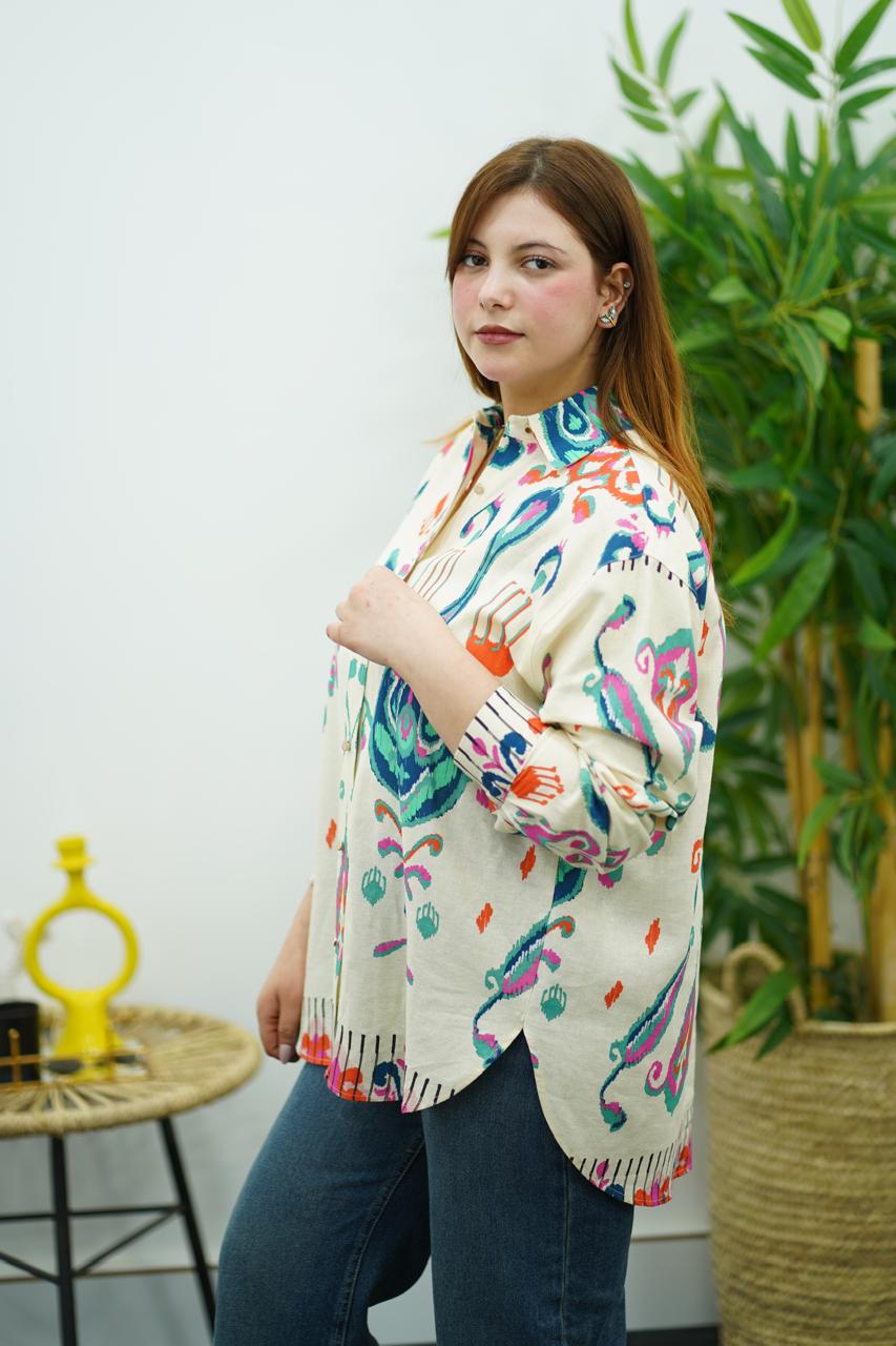 Chemise en Lin à Motifs Ikat
