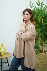 Chemise Oversize Nude en Lin – Élégance Décontractée
