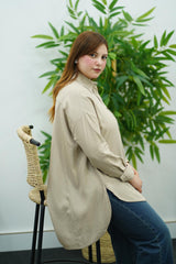 Chemise Oversize Beige en Lin – Élégance Décontractée