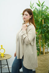 Chemise Oversize Beige en Lin – Élégance Décontractée