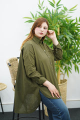 Chemise Oversize Kaki en Lin – Élégance Décontractée