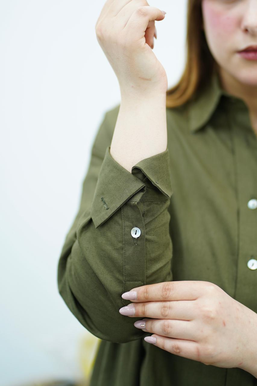 Chemise Oversize Kaki en Lin – Élégance Décontractée