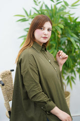 Chemise Oversize Kaki en Lin – Élégance Décontractée